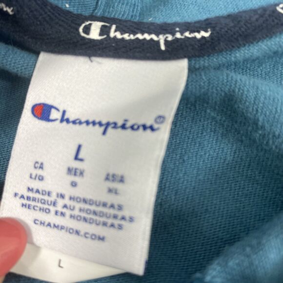 Champion Knit Hoodie Mens Large Blue Lightweight Kangaroo Pocket Pullover - Picture 4 of 12